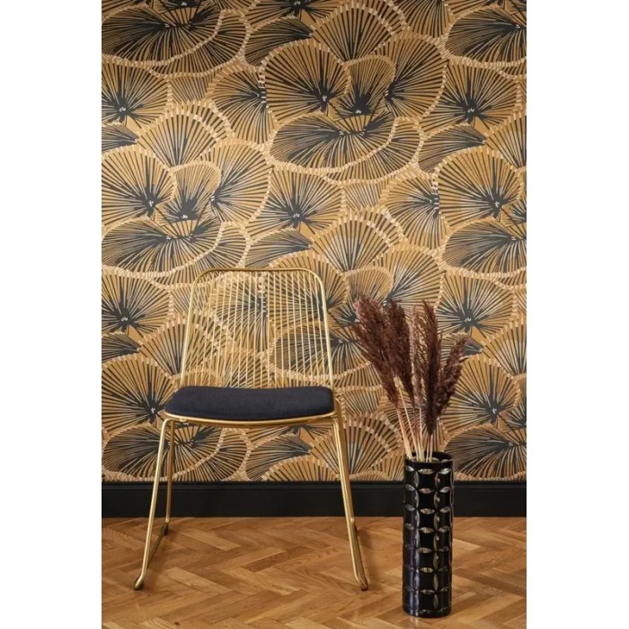 Casadeco|Art Deco style wallpaper with ochre cabaret fans|Retro
