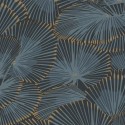 Casadeco|Blue Art Deco wallpaper with fans and metallic details|Art Deco