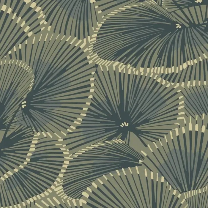 Papel pintado Art Deco, abanicos de cabaret vibrantes verde caqui - Casadeco Twenties 88647424