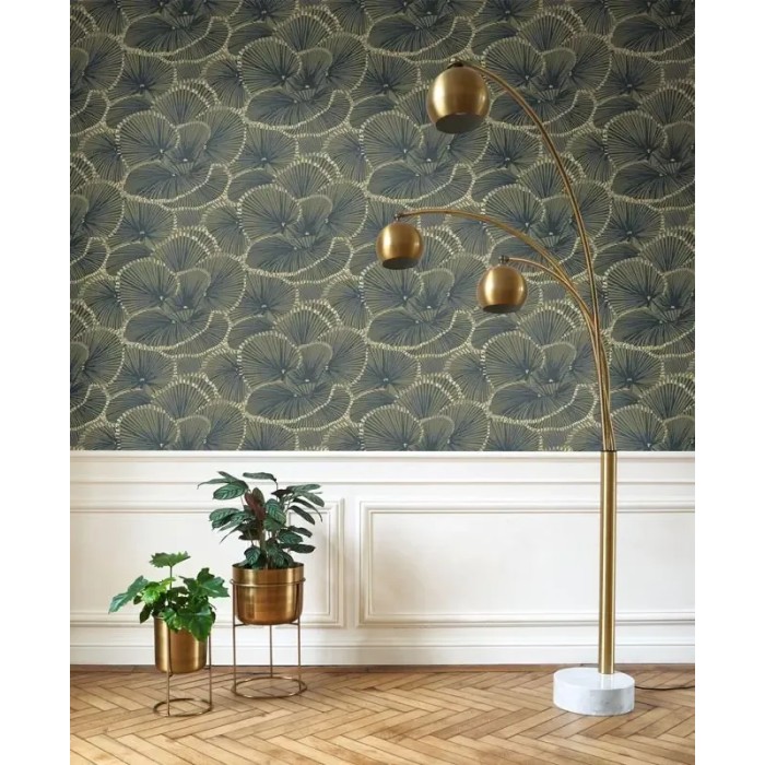 Casadeco|Art Deco wallpaper with vibrant khaki green cabaret fans|Art Deco