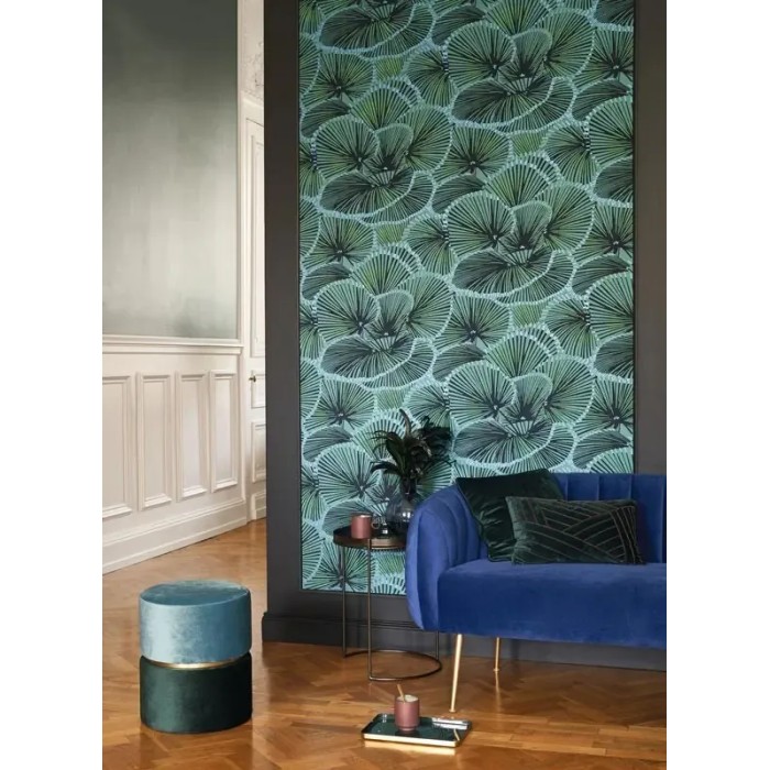 Casadeco|Art Deco wallpaper with metallic green cabaret fans|Wallpaper