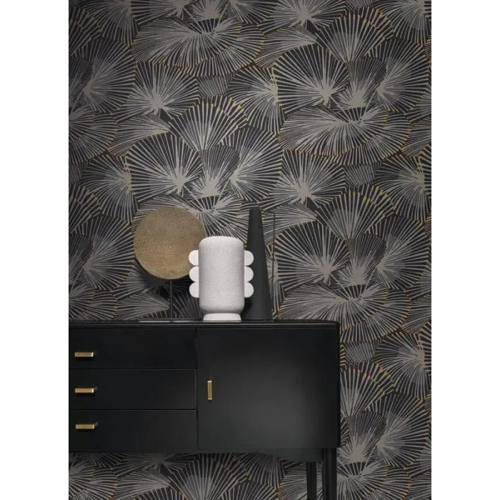 Casadeco|Papier peint moderne éventails Art Déco noir et or|Art Déco