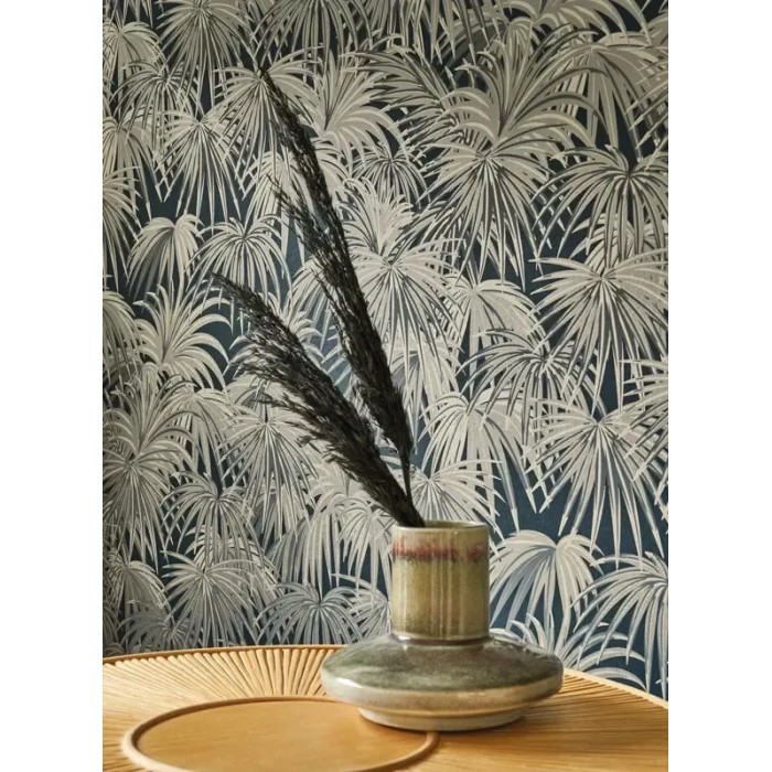 Casadeco|Tapete mit tropischen Palmen in Khaki-Grün mit Glanz|Tapeten
