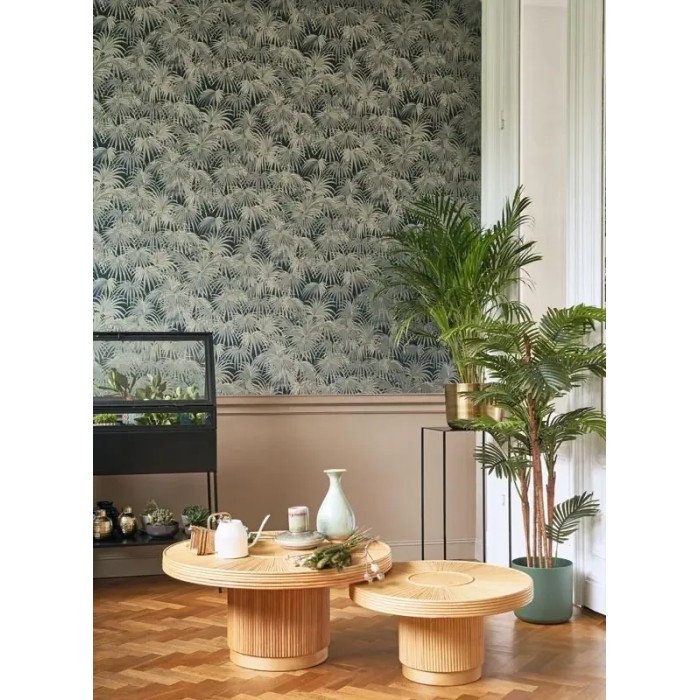 Casadeco|Tapete mit tropischen Palmen in Khaki-Grün mit Glanz|Tapeten