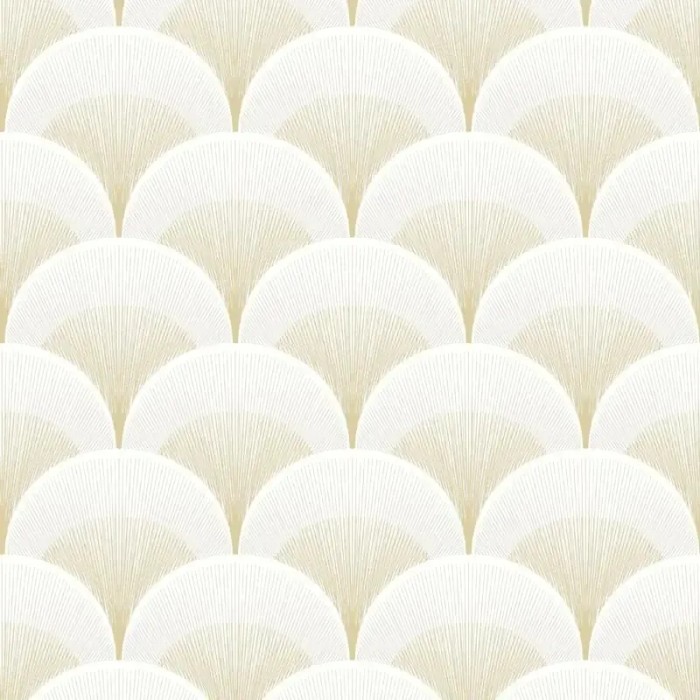 Casadeco|Papel pintado estilo Art Deco beige y blanco con formas redondeadas|Art Deco