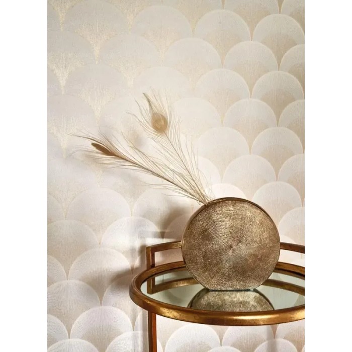 Casadeco|Beige and white Art Deco style wallpaper with rounded shapes|Art Deco