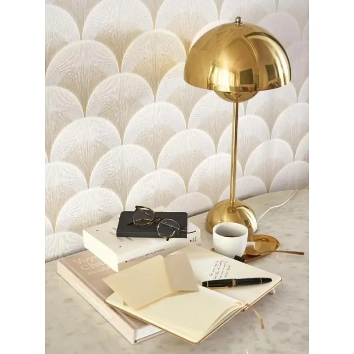 Casadeco|Papier peint style Art Déco beige et blanc avec formes arrondies|Art Déco