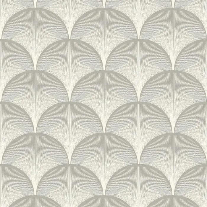 Casadeco|Papel pintado elegante estilo Art Deco gris con formas de abanicos|Art Deco