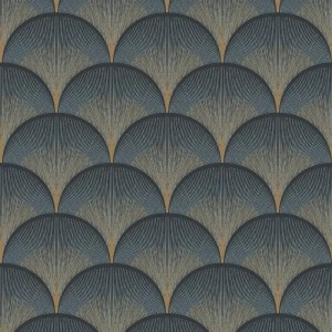 Caselio|Papier peint art déco avec coquillages noir et cuivre|Art Déco