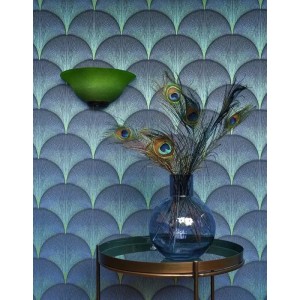 Casadeco|Modern blue Art Deco wallpaper with shimmering effect|Art Deco 2
