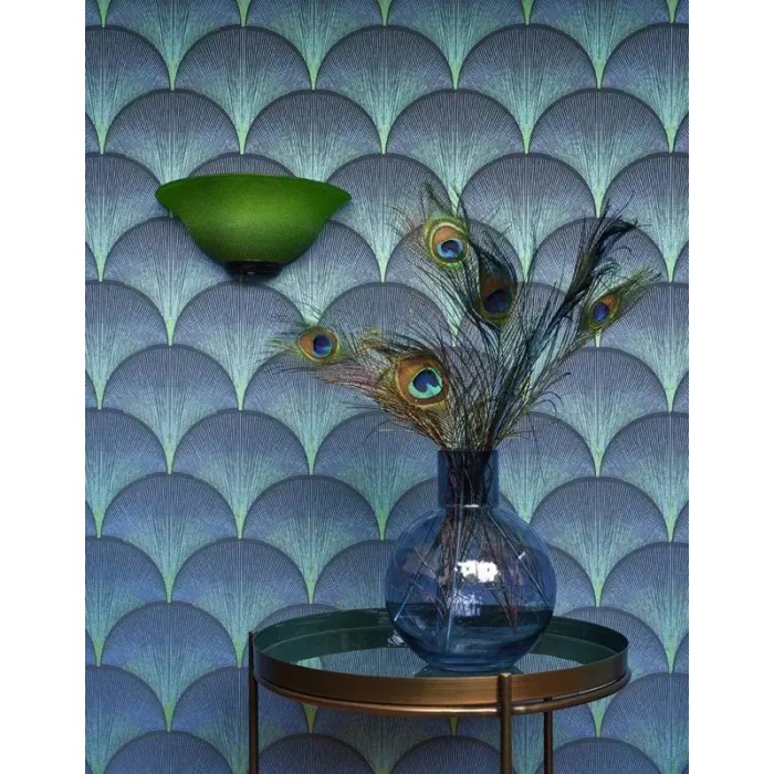 Casadeco|Papier peint motifs d’éventails bleus style Art Déco|Art Déco