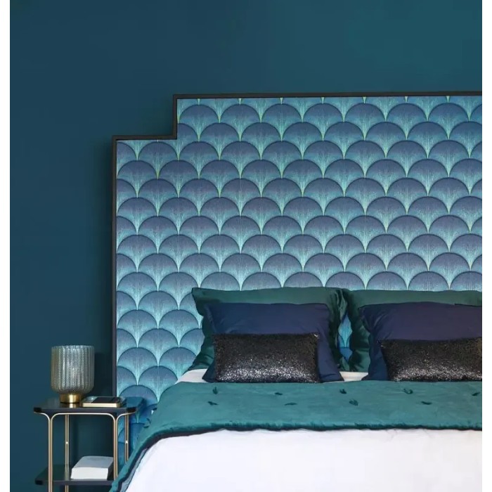 Casadeco|Papier peint motifs d’éventails bleus style Art Déco|Art Déco