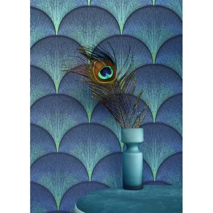Casadeco|Papier peint motifs d’éventails bleus style Art Déco|Art Déco