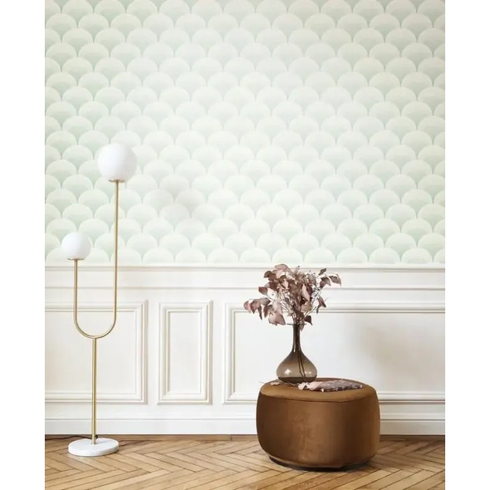 Casadeco|Grüne Art-Déco-Tapete mit geometrischen Fächerformen|Tapeten