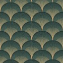 Casadeco|Papier peint Art Déco vert et doré avec formes irisées|Art Déco