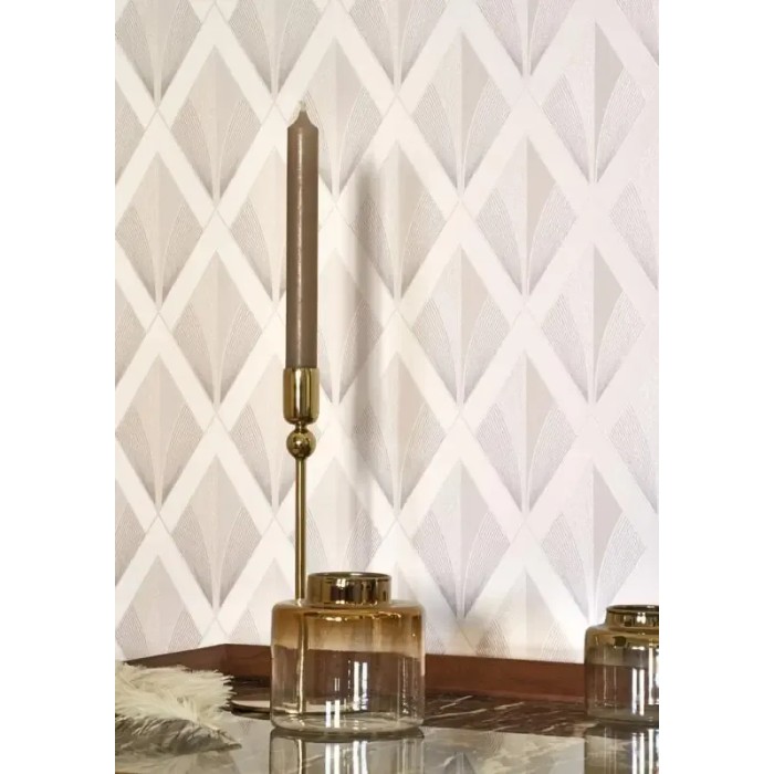 Casadeco|Papier peint Art Déco blanc avec motifs losanges brillants|Losanges