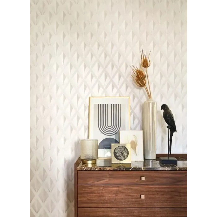 Casadeco|Weiße Art-Déco-Tapete mit glänzenden Rautenmuster|Rhombus