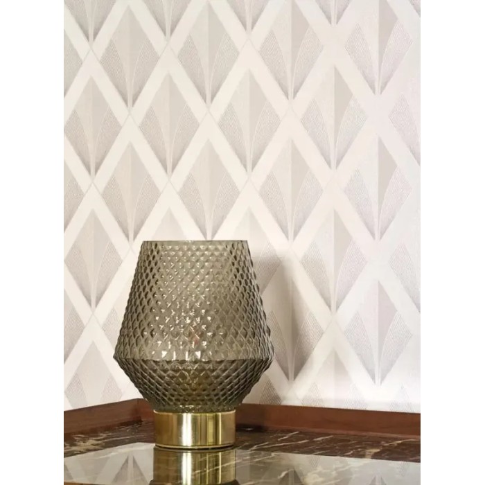 Casadeco|Papier peint Art Déco blanc avec motifs losanges brillants|Losanges