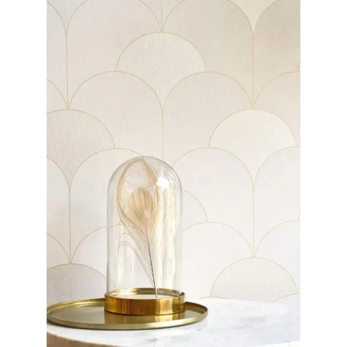 Casadeco|Beigefarbene Art-Déco-Tapete mit eleganten Bogenformen|Tapeten