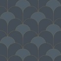 Casadeco|Glamorous Art Deco wallpaper with blue arcs and metallic gold|Art Deco