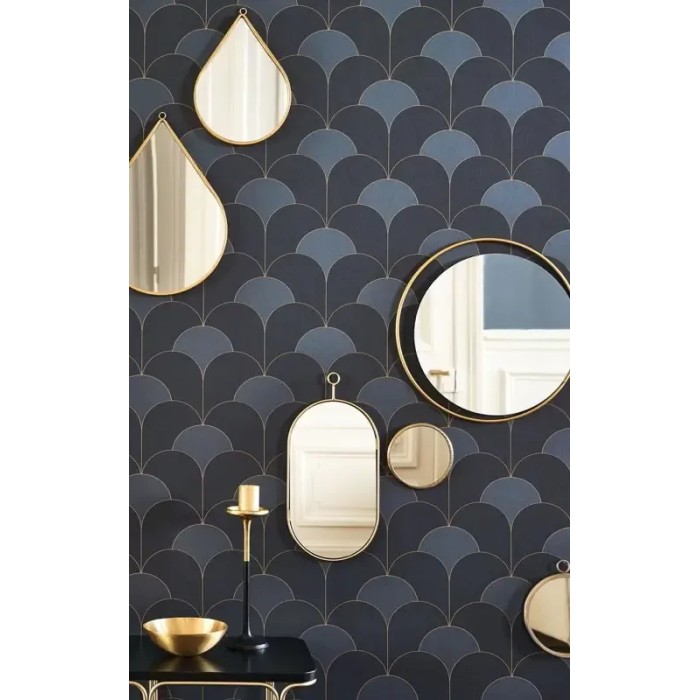 Papel pintado glamuroso Art Deco con arcos azules y oro metalizado - Casadeco Twenties 88686406