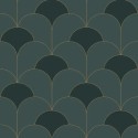 Casadeco|Papel pintado Art Deco verde con arcos geométricos dorado metalizado|Art Deco