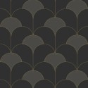 Casadeco|Elegant Art Deco wallpaper with black and gold arc shapes|Art Deco