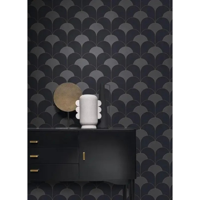 Casadeco|Elegante Art-Déco-Tapete mit schwarzen und goldenen Bögen|Art Deco