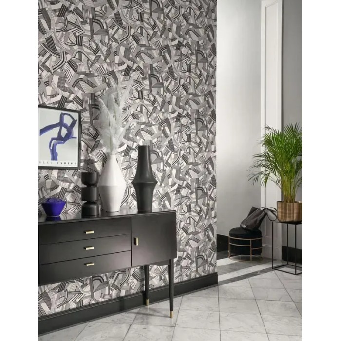 Casadeco|Papel pintado Art Deco blanco y negro con arpas y partituras|Art Deco