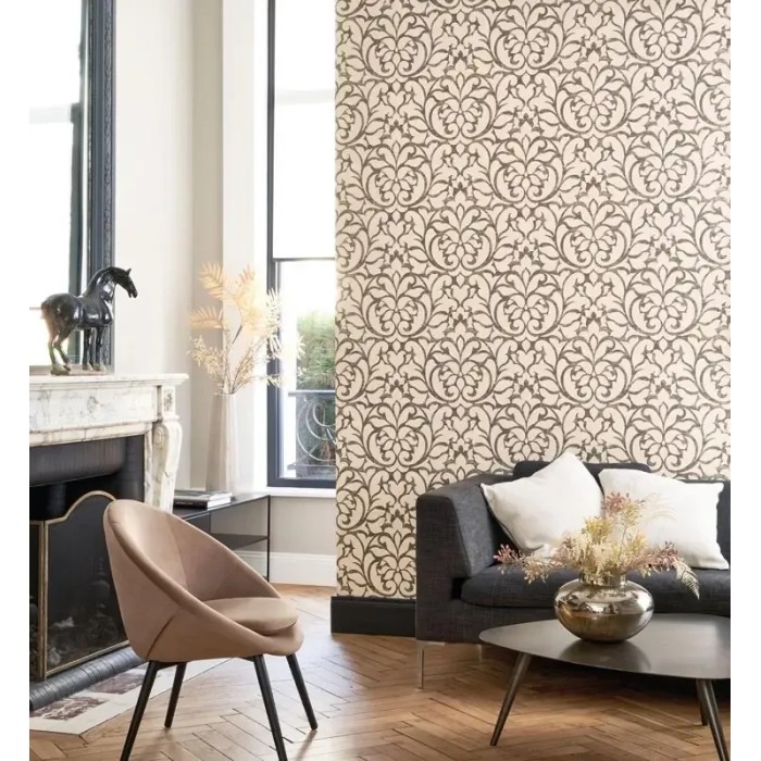 Casadeco|Papier peint damas beige et noir pour salon classique|Papier Peint