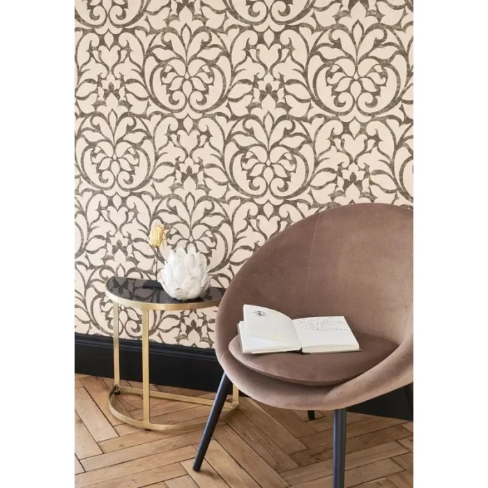 Casadeco|Beige and black damask wallpaper for classic living room|Wallpaper