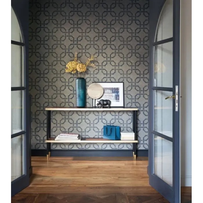 Papel pintado geométrico azul con un patrón moderno de formas concatenadas - Casadeco Vienne 87356507