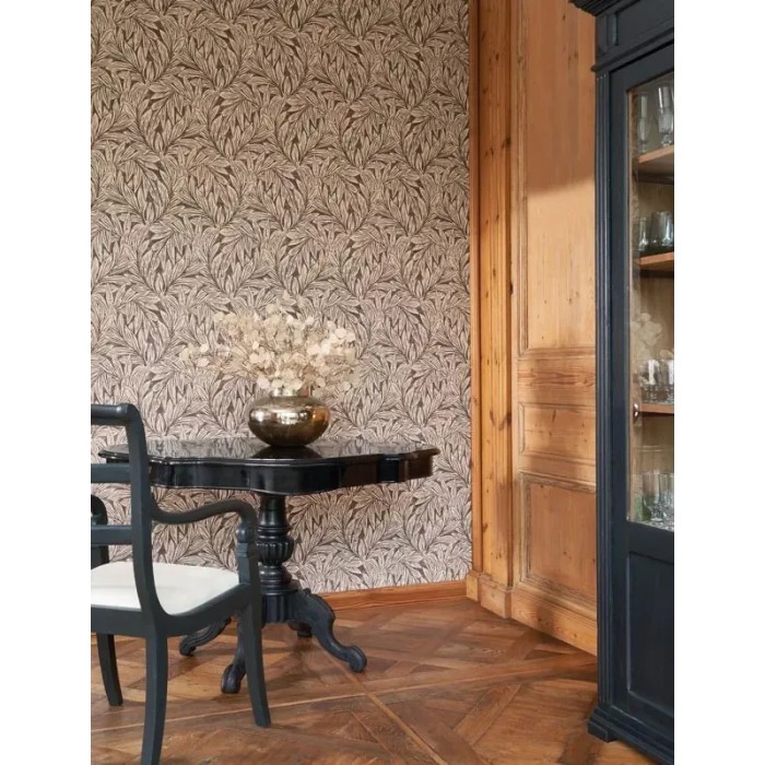 Casadeco|Papier peint floral classique avec feuilles de saule noir et beige|Papier Peint