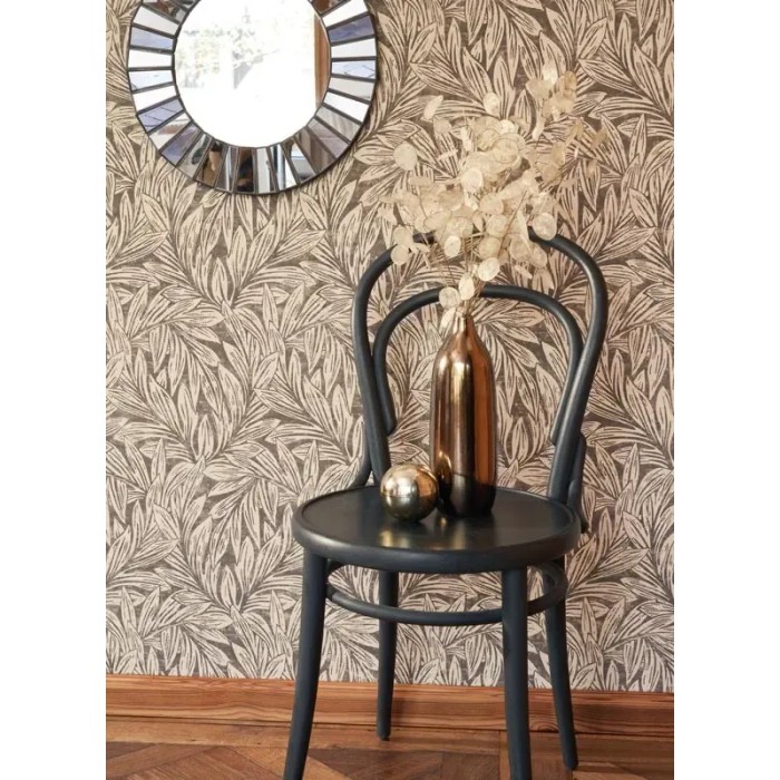 Casadeco|Klassische Blumentapete mit schwarzen und beigen Weidenblättern|Tapeten