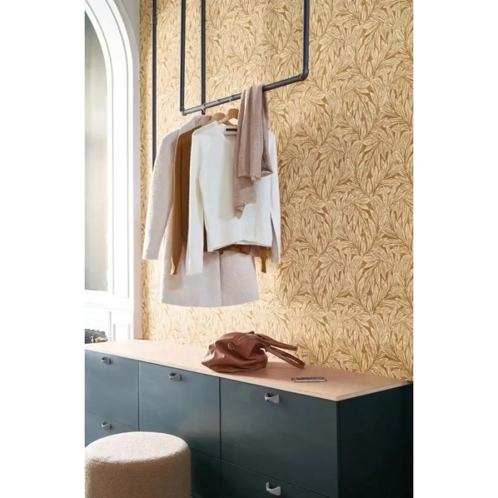Casadeco|Floral wallpaper with ochre yellow willow leaves|Wallpaper