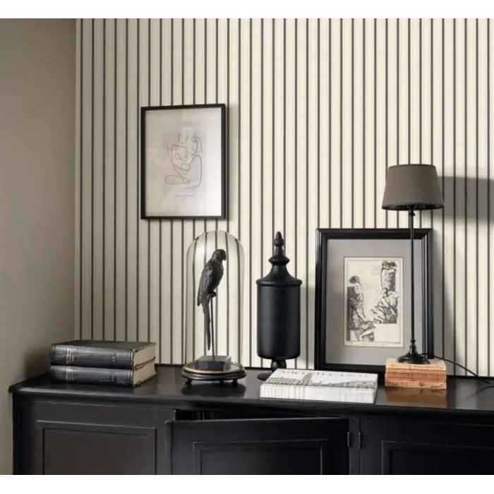 Casadeco|Papel Pintado rayas clásicas negro color carbón|Rayas