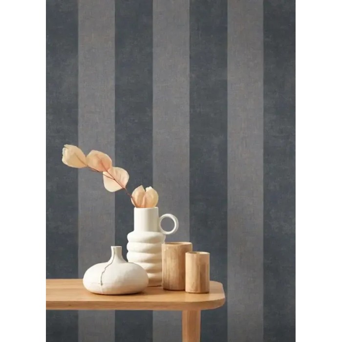 Casadeco|Wide black textile-effect striped wallpaper|Stripes