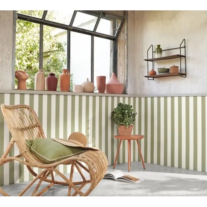 Casadeco|Green nautical striped wallpaper|Stripes