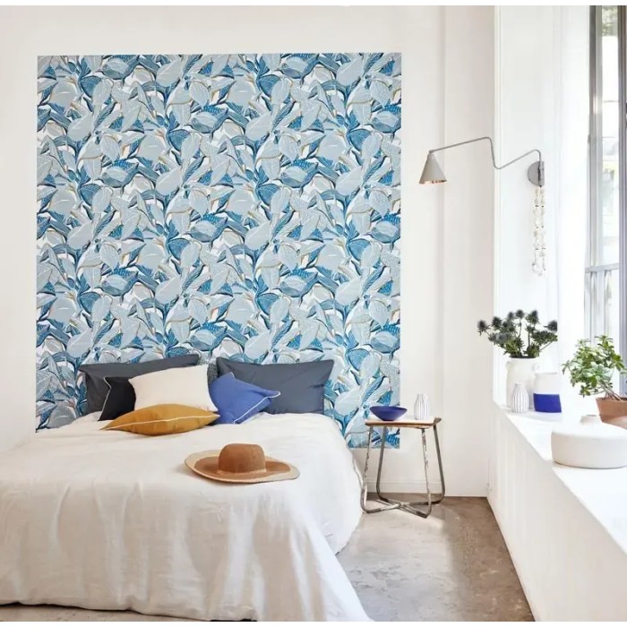 Casadeco|Beige patterned wallpaper with large leaves|Wallpaper