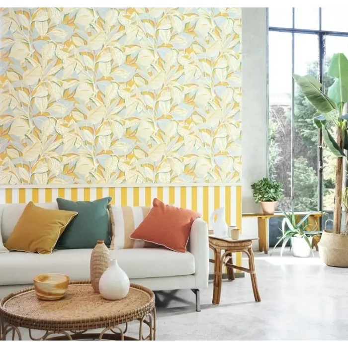 Casadeco|Papier peint floral pour salon avec grandes feuilles|Papier Peint