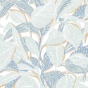 Casadeco|Floral wallpaper with large blue and white leaves|Wallpaper
