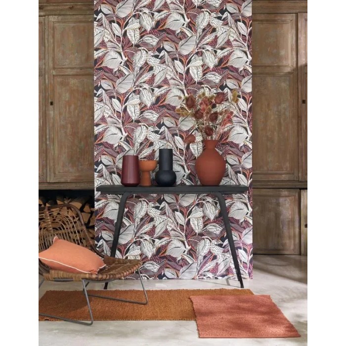 Casadeco|Floral wallpaper with large blue and white leaves|Wallpaper