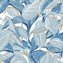 Casadeco|Blue floral wallpaper with large leaves, ideal for bedroom|Wallpaper
