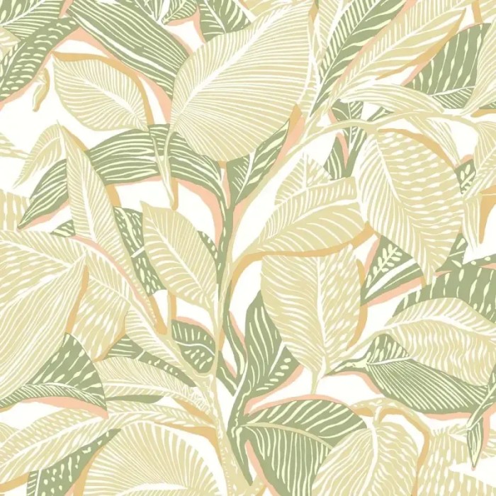 Casadeco|Papel pintado floral hojas grandes verde con fondo blanco|Papel Pintado