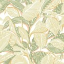 Casadeco|Floral wallpaper with large green leaves on white background|Wallpaper