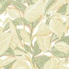 Casadeco|Floral wallpaper with large green leaves on white background|Wallpaper