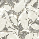 Casadeco|Papier peint floral blanc et gris avec grandes feuilles|Moderne