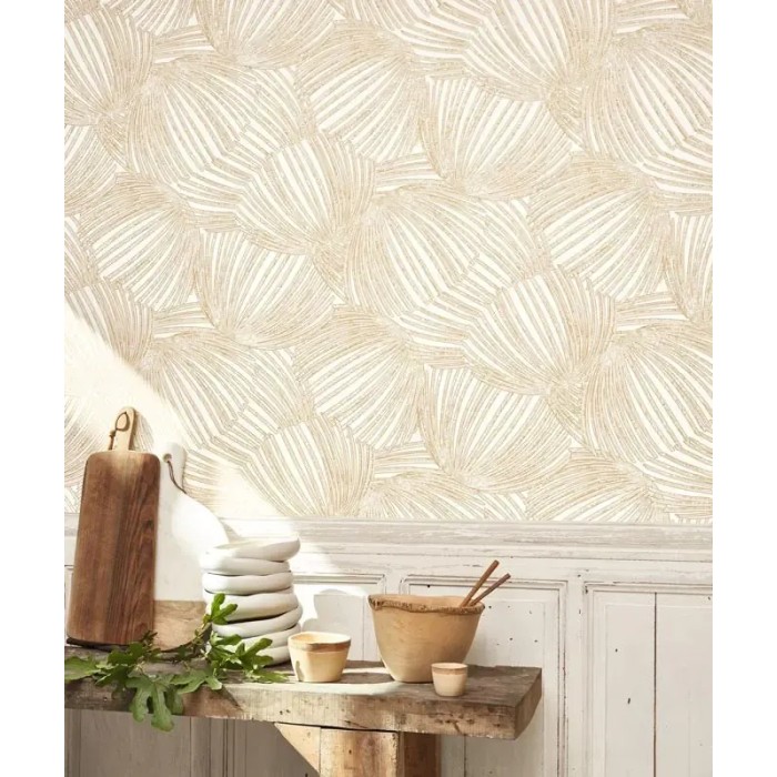 Casadeco|Papier peint floral élégant beige rehaussé d’un effet brillant|Papier Peint