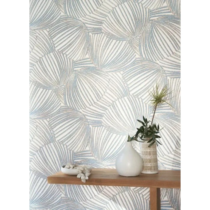 Casadeco|Papel pintado flores elegante azul claro con un toque brillante|Moderno