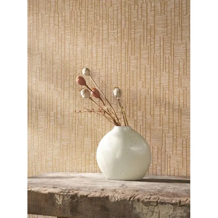 Casadeco|Papier peint style ethnique avec motif rayé moderne couleur camel|Imitation Raphia
